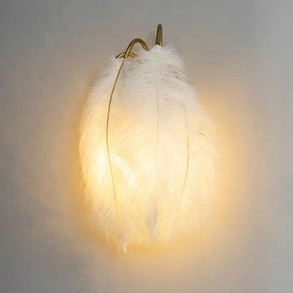 Feather gold wall light fixture bedroom sconce
