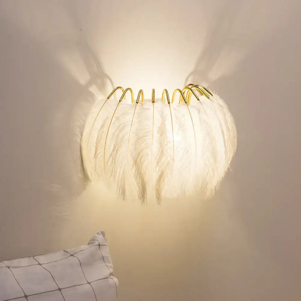 Feather gold wall light fixture bedroom sconce