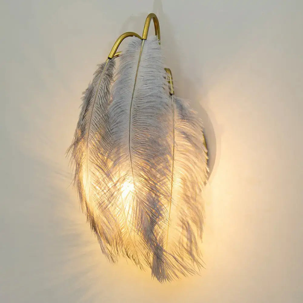 Feather gold wall light fixture bedroom sconce