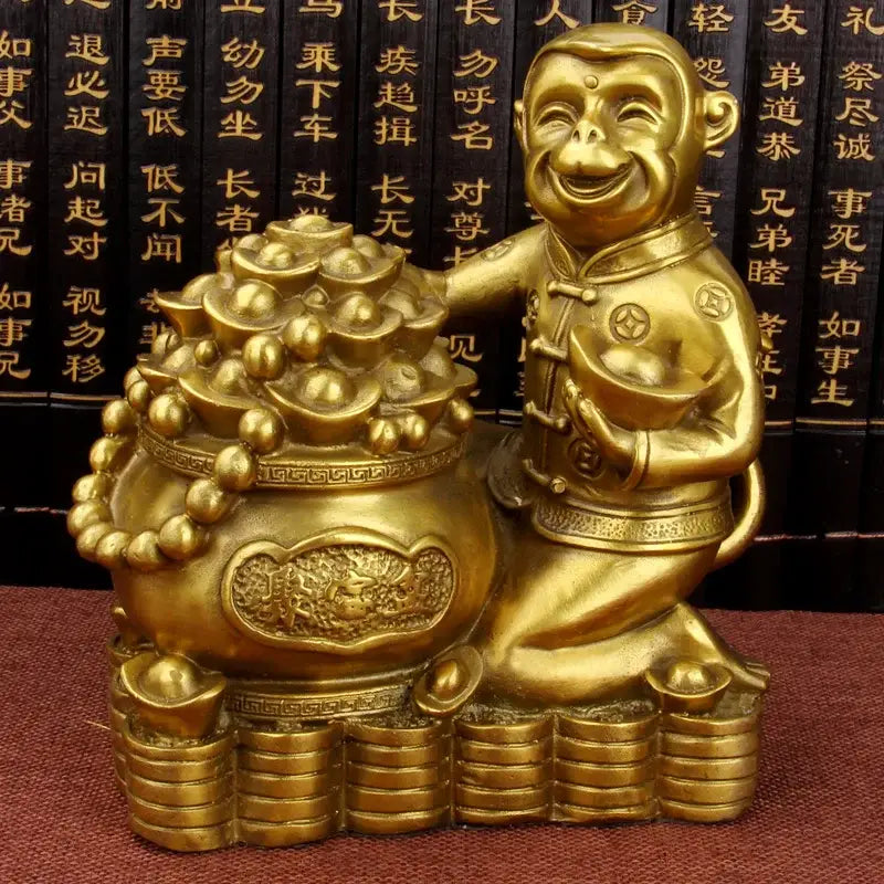 Feng shui brass copper monkey cornucopia living room wealth decor