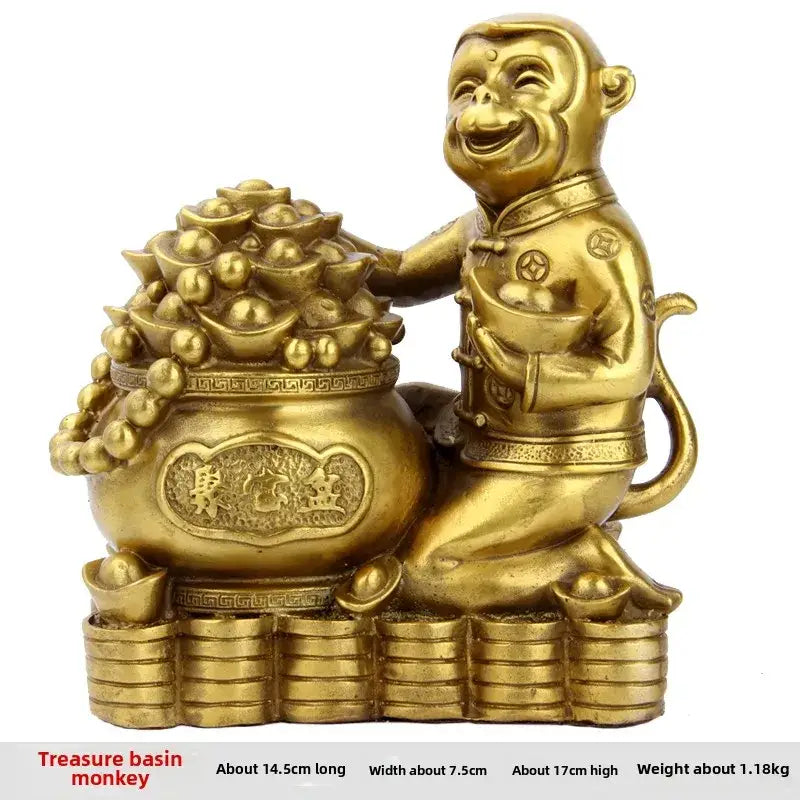 Feng shui brass copper monkey cornucopia living room wealth decor