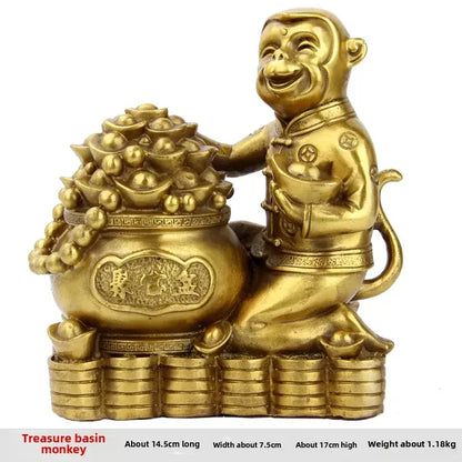 Feng shui brass copper monkey cornucopia living room wealth decor