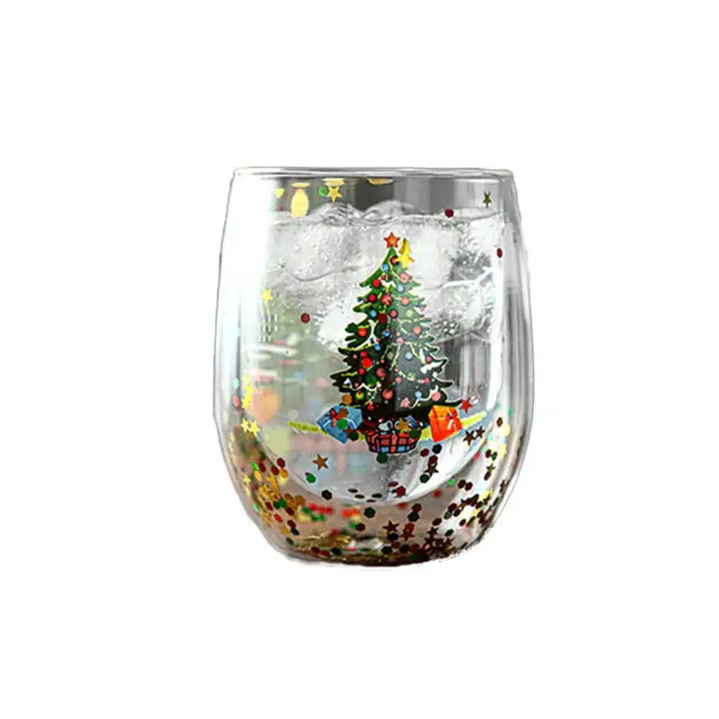 Festive christmas tree double wall glass mug kitchen decor