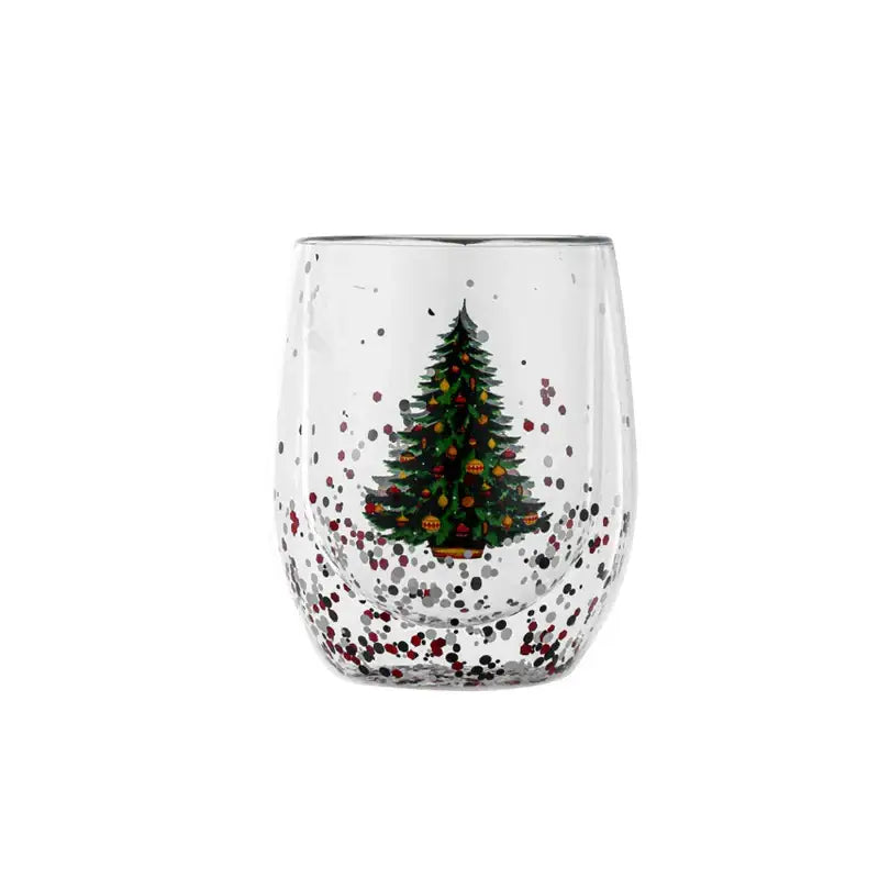 Festive christmas tree double wall glass mug kitchen decor