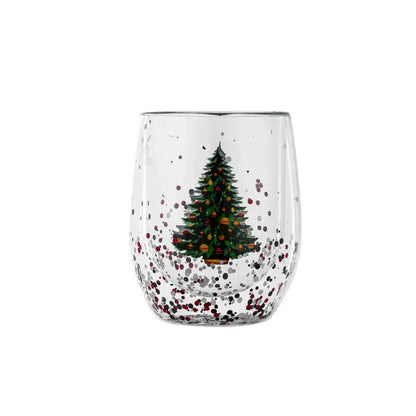 Festive christmas tree double wall glass mug kitchen decor