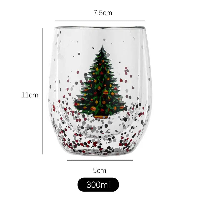 Festive christmas tree double wall glass mug kitchen decor