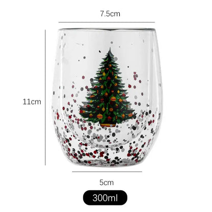 Festive christmas tree double wall glass mug kitchen decor