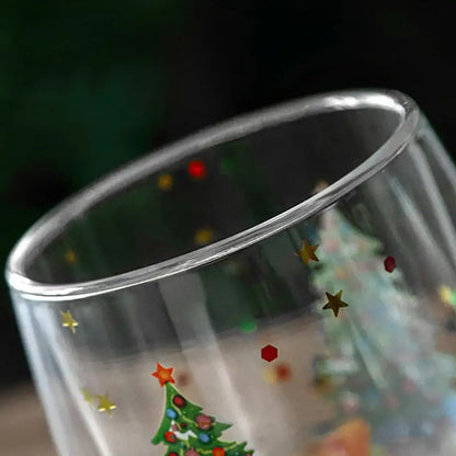 Festive christmas tree double wall glass mug kitchen decor