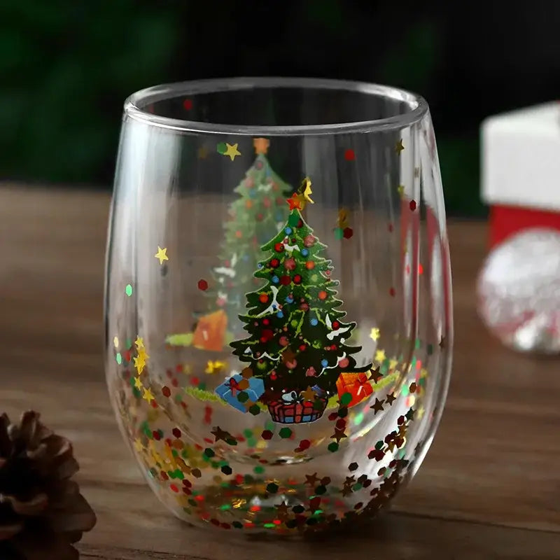 Festive christmas tree double wall glass mug kitchen decor