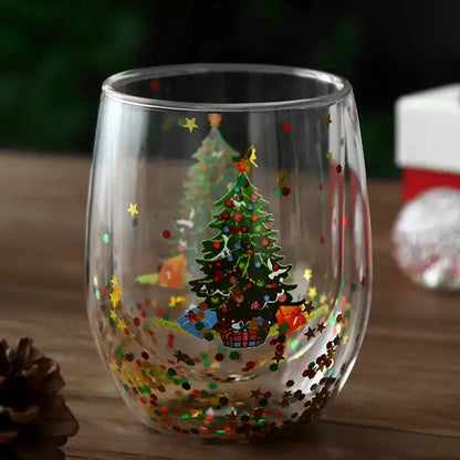 Festive christmas tree double wall glass mug kitchen decor