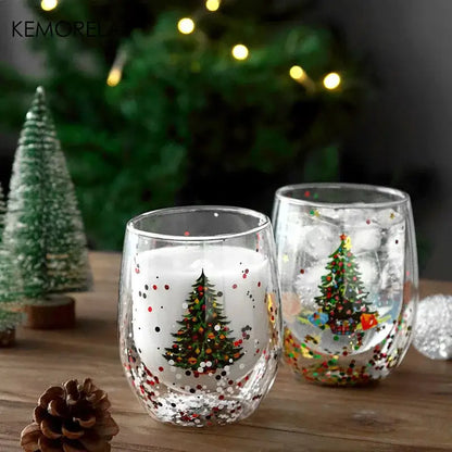Festive christmas tree double wall glass mug kitchen decor