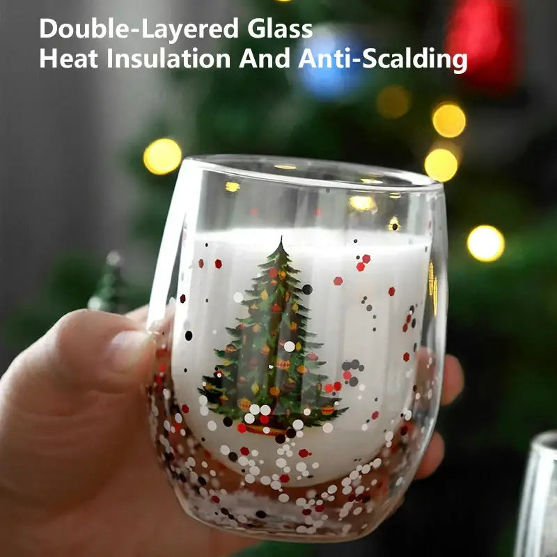 Festive christmas tree double wall glass mug kitchen decor