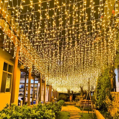 Festive golden led string lights outdoor garden decor