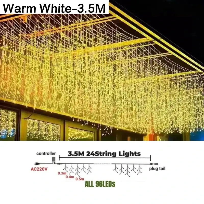 Festive golden led string lights outdoor garden decor