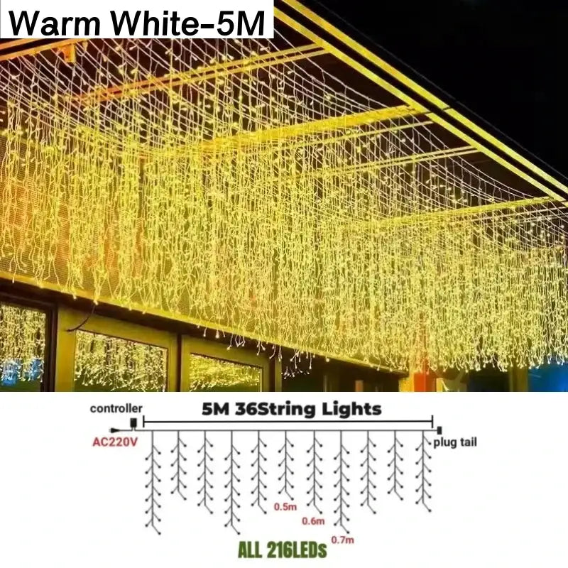 Festive golden led string lights outdoor garden decor