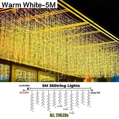 Festive golden led string lights outdoor garden decor