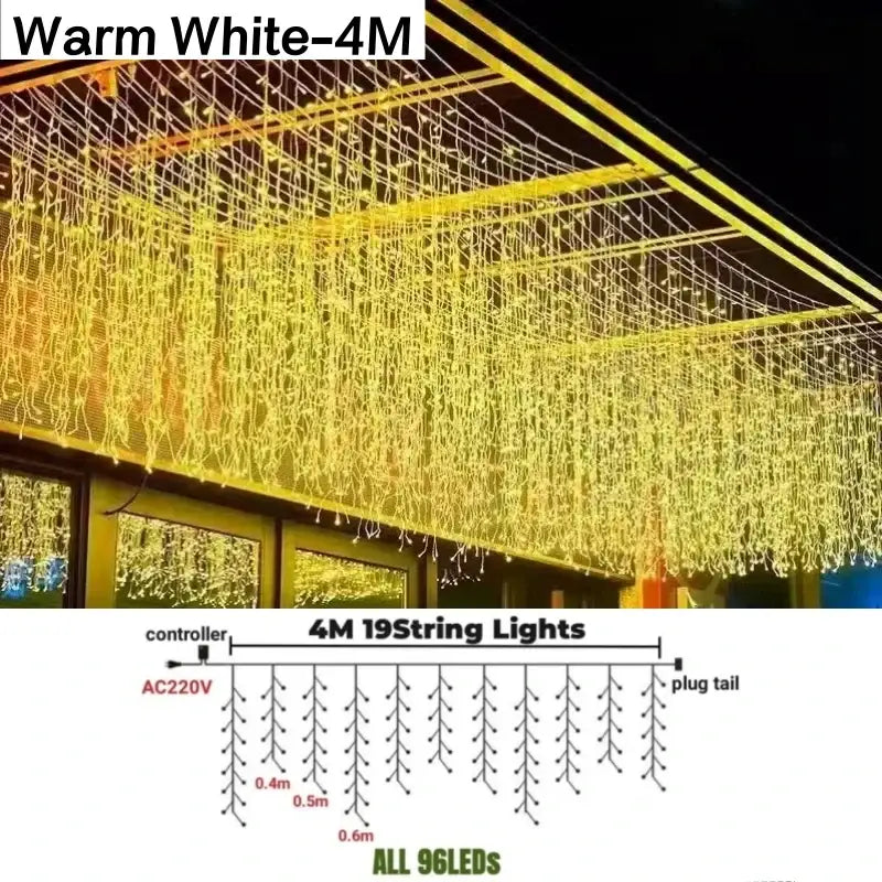 Festive golden led string lights outdoor garden decor