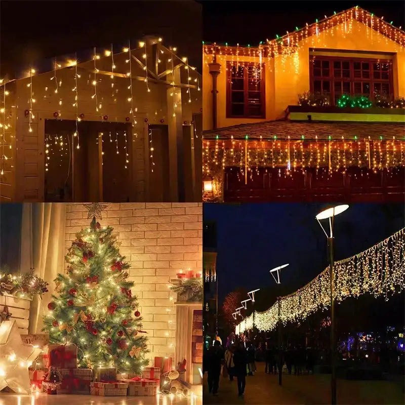 Festive golden led string lights outdoor garden decor
