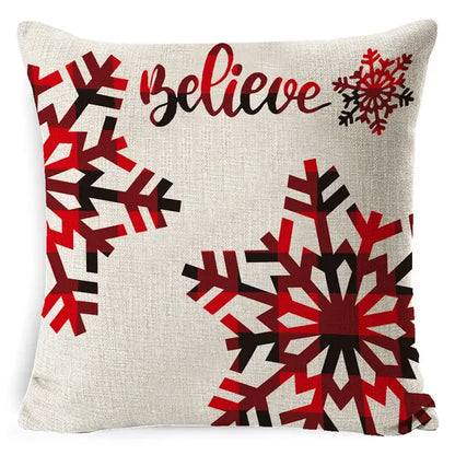 Festive red & black plaid elk print linen pillowcase living room decor