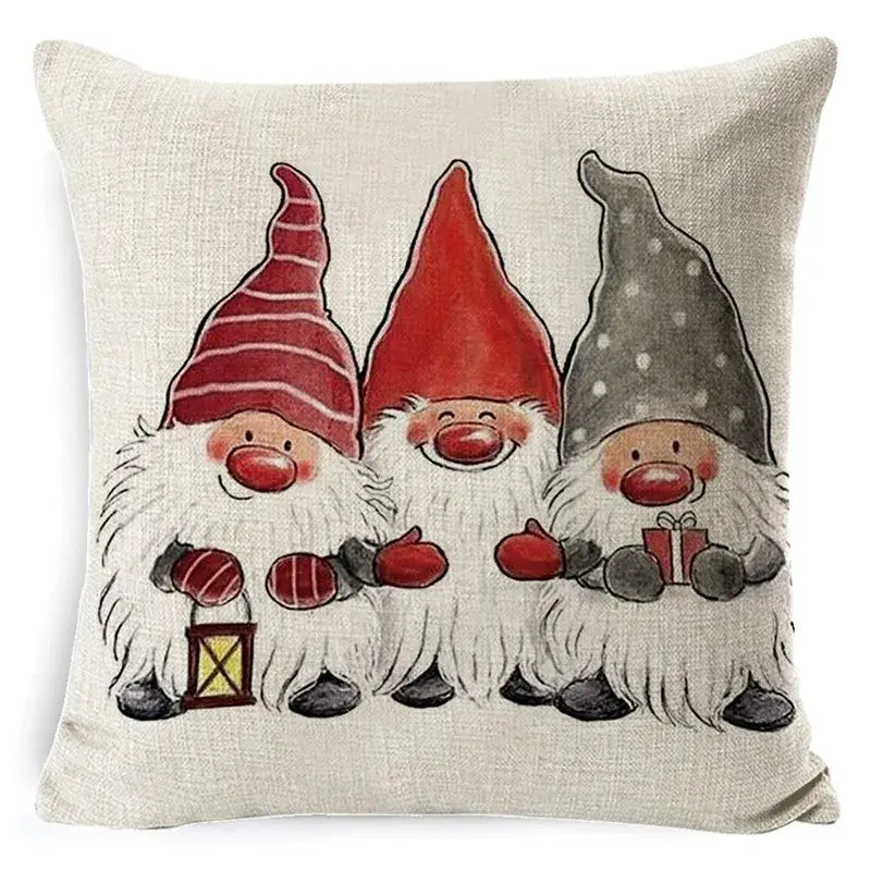 Festive red & black plaid elk print linen pillowcase living room decor
