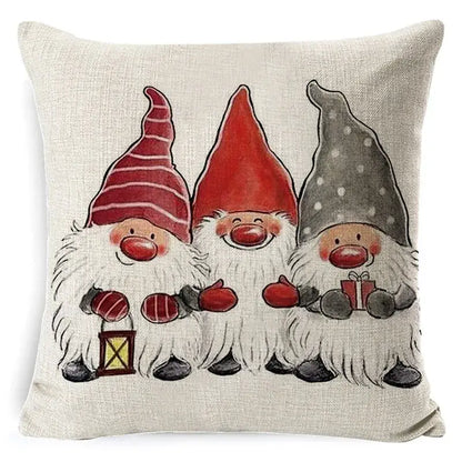 Festive red & black plaid elk print linen pillowcase living room decor
