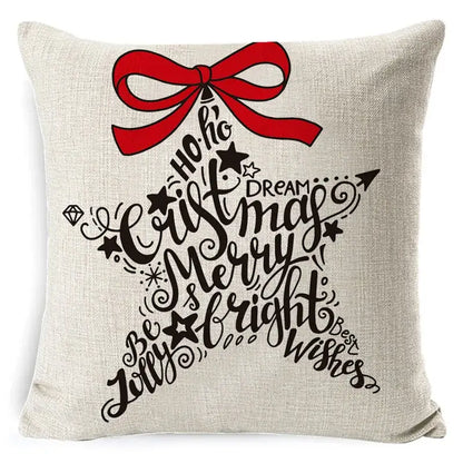 Festive red & black plaid elk print linen pillowcase living room decor