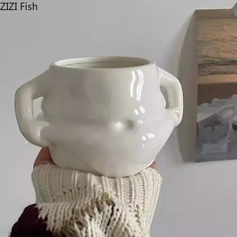 Festive white santa claus ceramic mug set dining room soup bowl