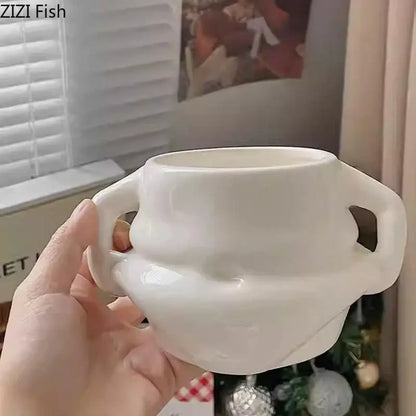 Festive white santa claus ceramic mug set dining room soup bowl