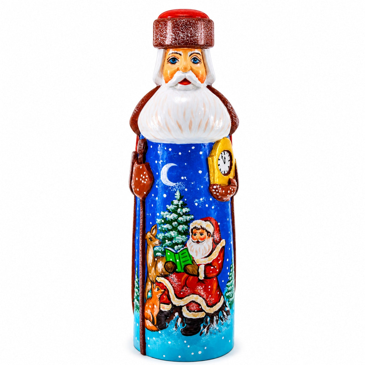 Hand Carved Ukrainian Santa Reading Wooden Figurine 7.25 Inches