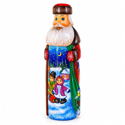 Hand Carved Ukrainian Santa with Children Caroling Solid Wood Figurine 11 Inches