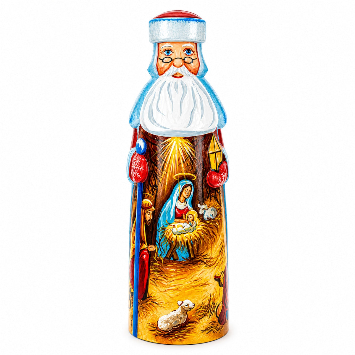 Nativity Scene Ukrainian Hand Carved Solid Wood Santa Figurine 11 Inches