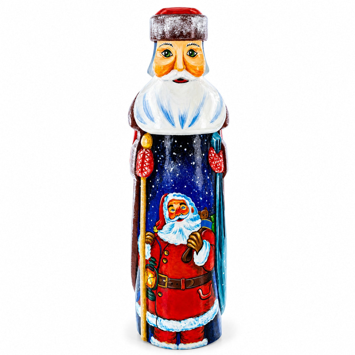 Hand Carved Ukrainian Santa with Lantern Solid Wooden Figurine 11 Inches