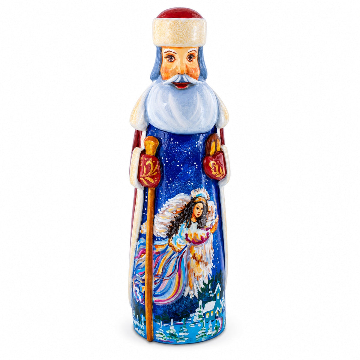 Angels in The Night Hand Carved Wooden Santa 7.25 Inches
