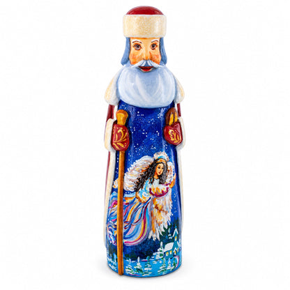 Angels in The Night Hand Carved Wooden Santa 7.25 Inches