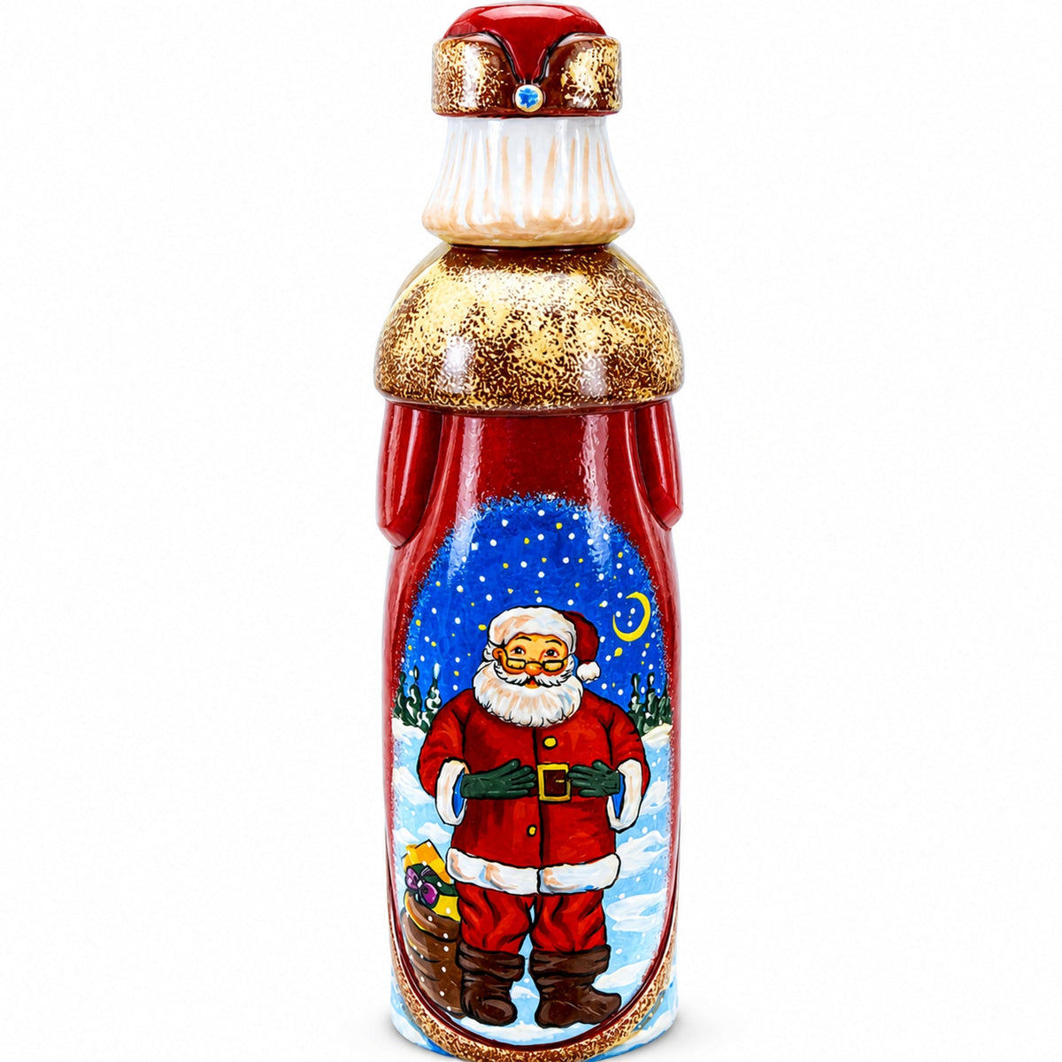 Riding on Air Balloon Hand Carved Solid Wood Santa Figurine 11 Inches