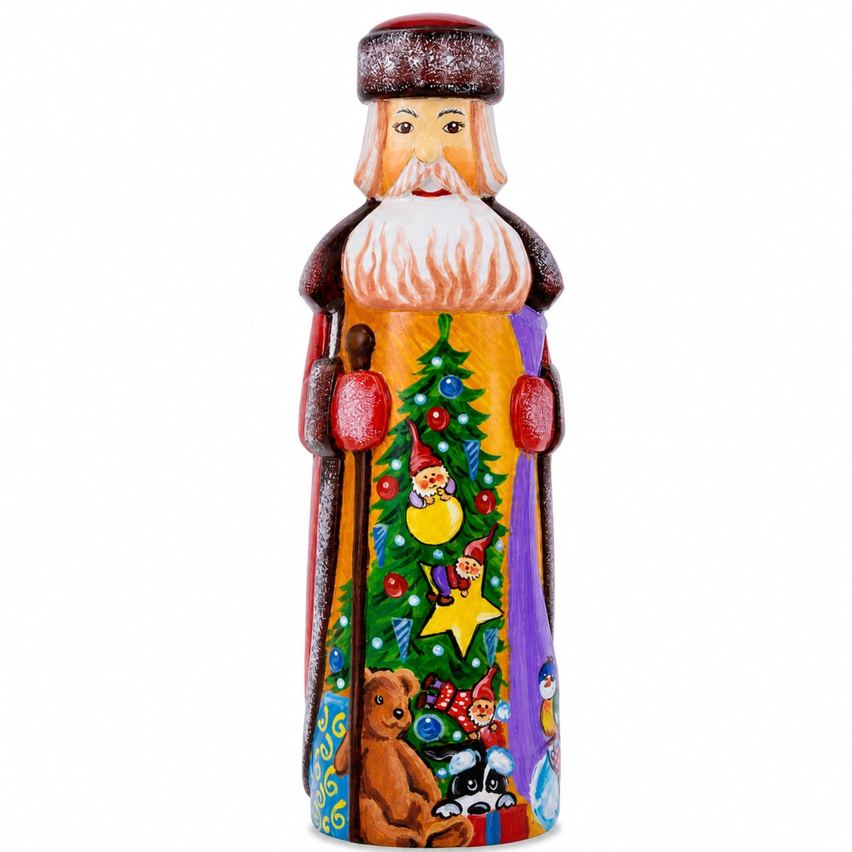 Christmas Tree with Gifts Hand Carved Wooden Santa Figurine 7.25 Inches