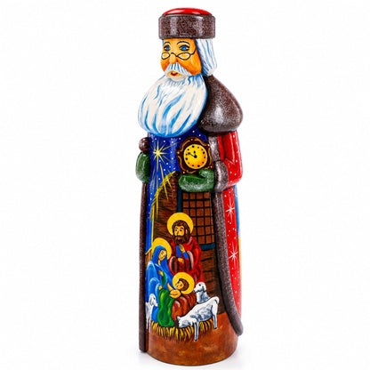 Nativity Scene Hand Carved Ukrainian Solid Wood Santa Figurine 11 Inches