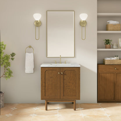 James Martin Laurent 30" Dual Mount Single Bathroom Vanity, Honey Oak