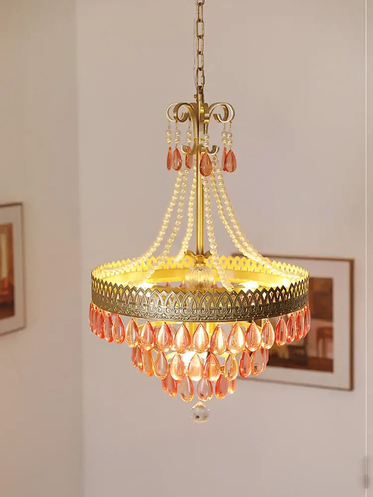 Filigree gold crystal led ceiling chandelier for dining room