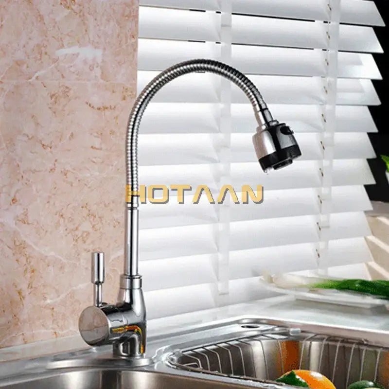 Flexible chrome & black brass kitchen mixer faucet with spray head