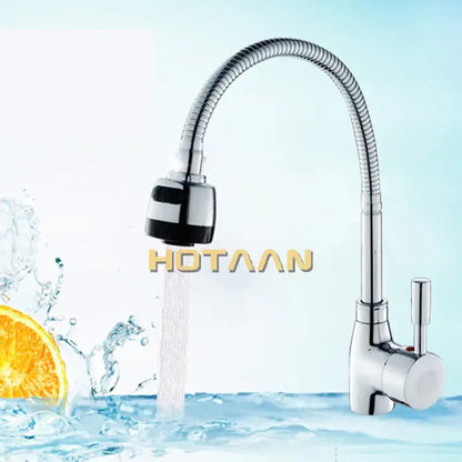 Flexible chrome & black brass kitchen mixer faucet with spray head