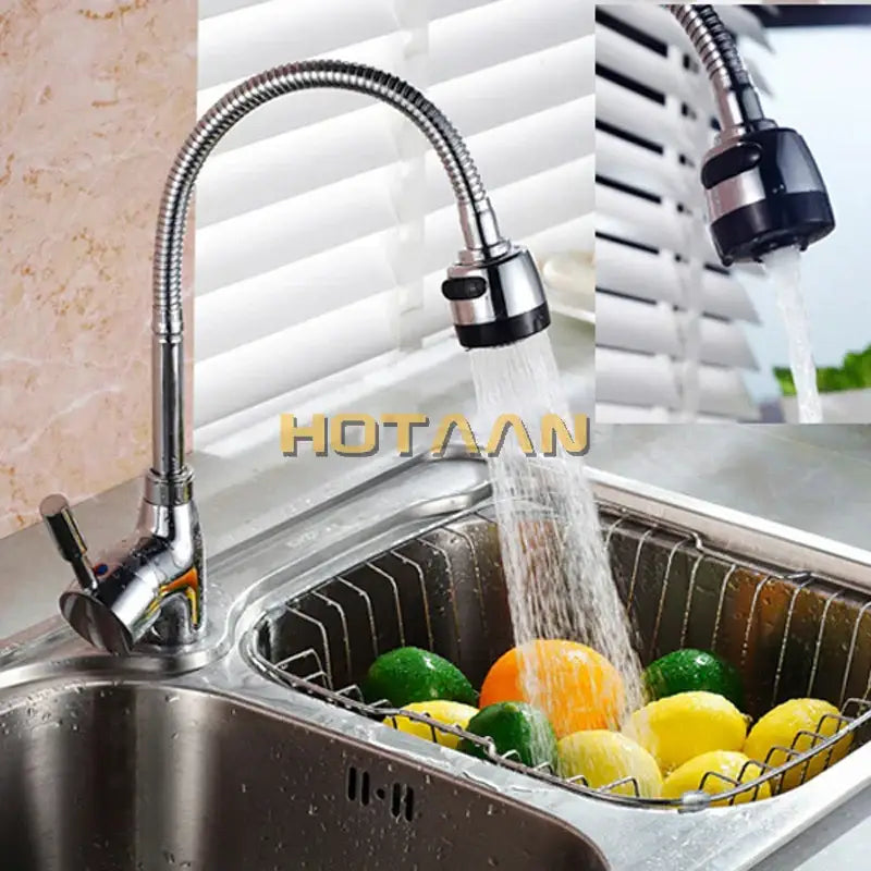 Flexible chrome & black brass kitchen mixer faucet with spray head