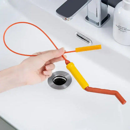 Flexible orange & yellow drain cleaner brush kitchen clog remover