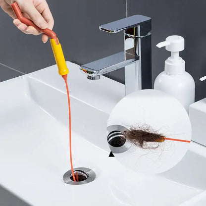 Flexible orange & yellow drain cleaner brush kitchen hair remover