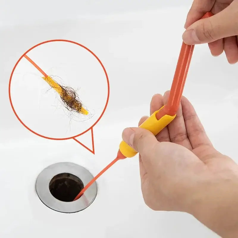 Flexible orange & yellow drain cleaner brush kitchen hair remover