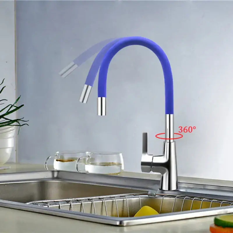 Flexible red silica gel nose kitchen faucet with chrome handle