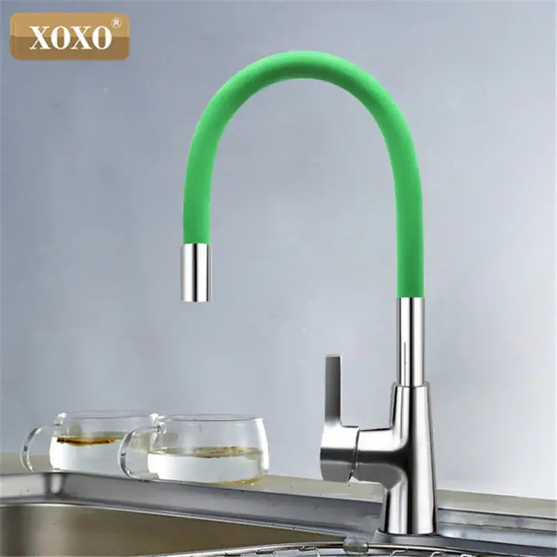 Flexible red silica gel nose kitchen faucet with chrome handle
