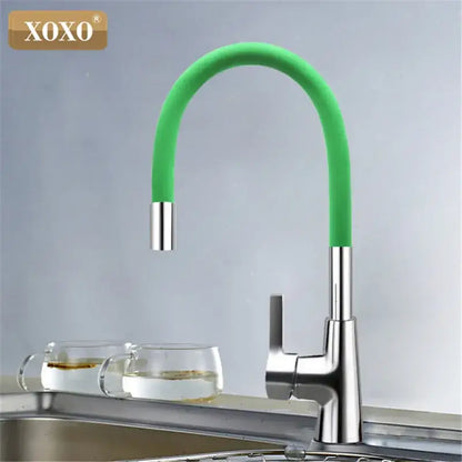 Flexible red silica gel nose kitchen faucet with chrome handle