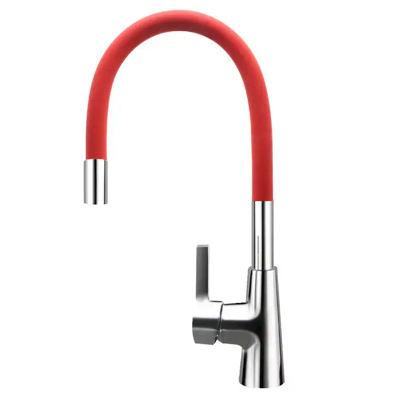 Flexible red silica gel nose kitchen faucet with chrome handle