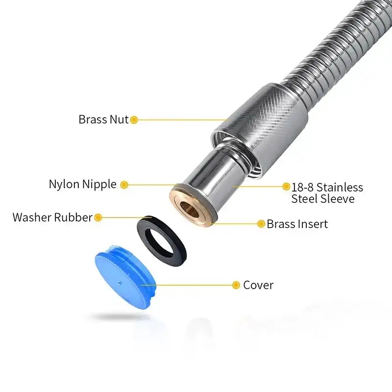 Flexible silver stainless steel shower hose bathroom accessory